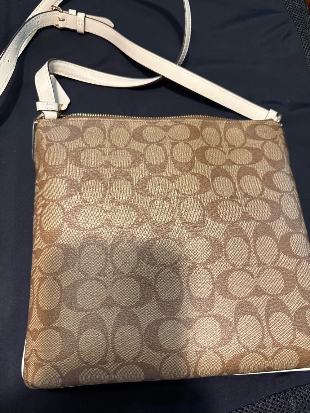 Coach Monogram Crossbody in Brown with Chalk Strap